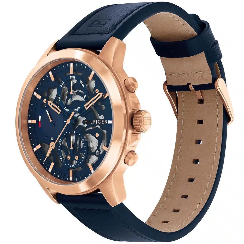 RELOJ TOMMY HILFIGER MODELO HENRY CORREA CUERO MARRON CAJA PLATEADO - 2