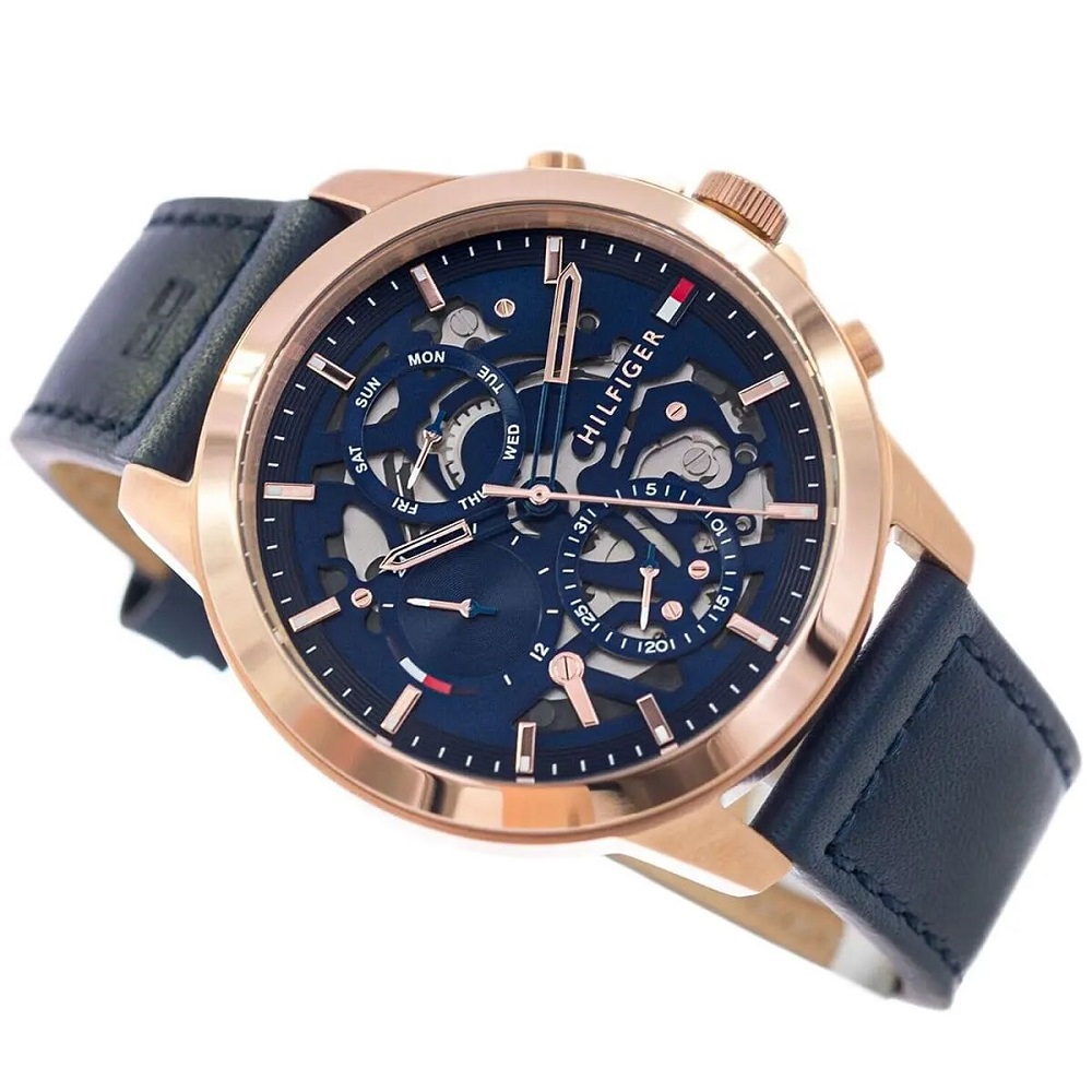 RELOJ TOMMY HILFIGER MODELO HENRY CORREA CUERO MARRON CAJA PLATEADO - 4
