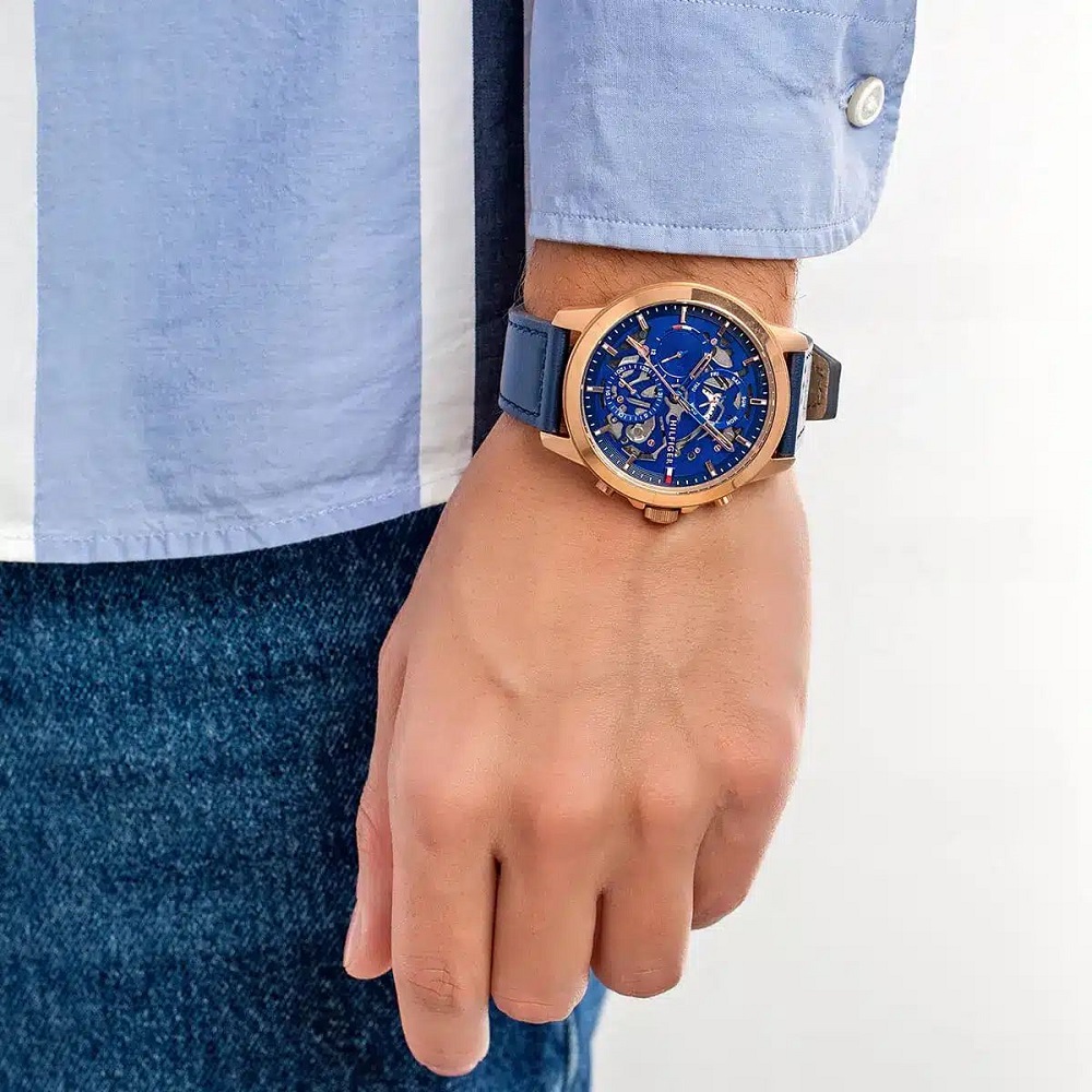 RELOJ TOMMY HILFIGER MODELO HENRY CORREA CUERO MARRON CAJA PLATEADO - 5