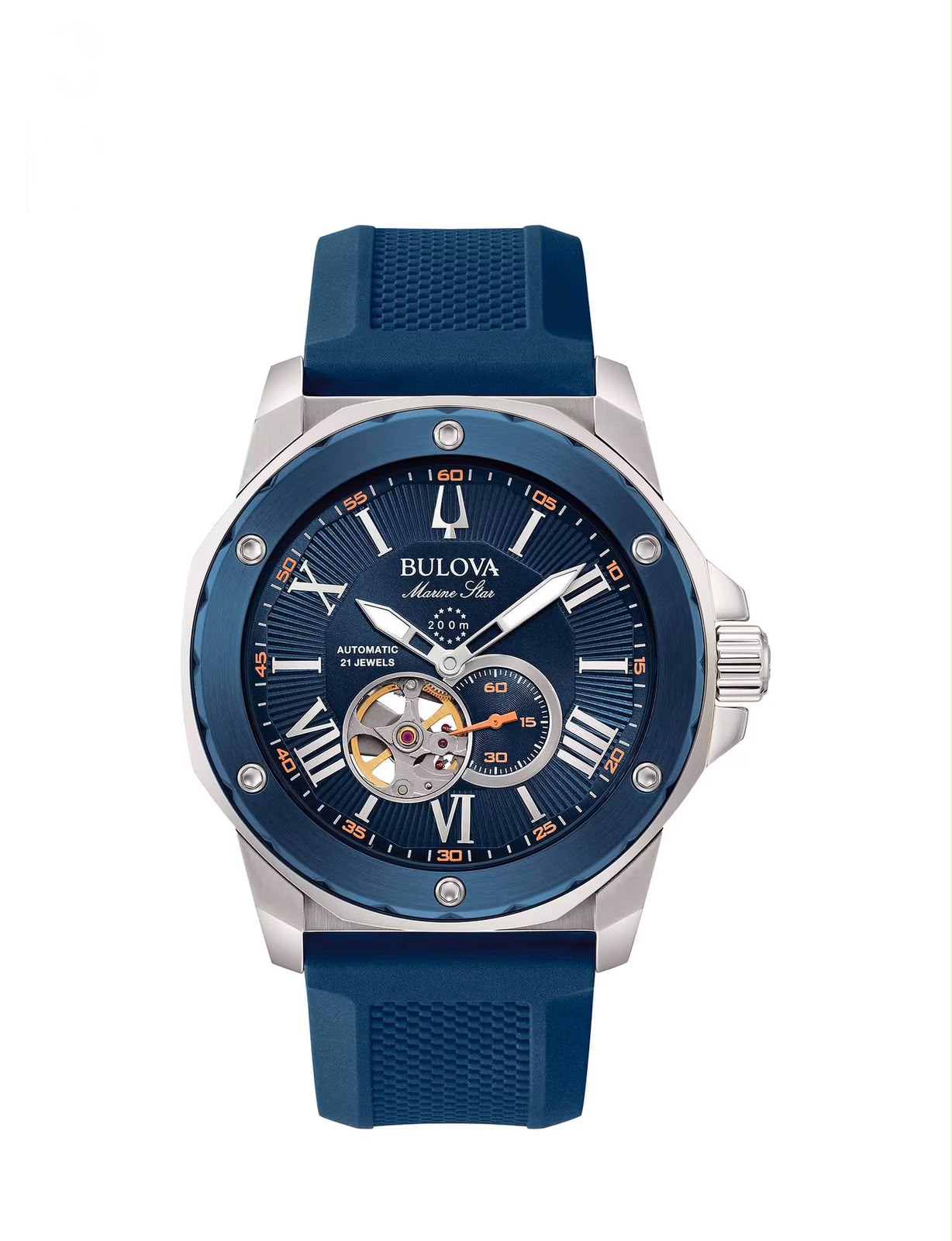 RELOJ BULOVA MARINE STAR AUTOMATICO AZUL Y PLATA - 1