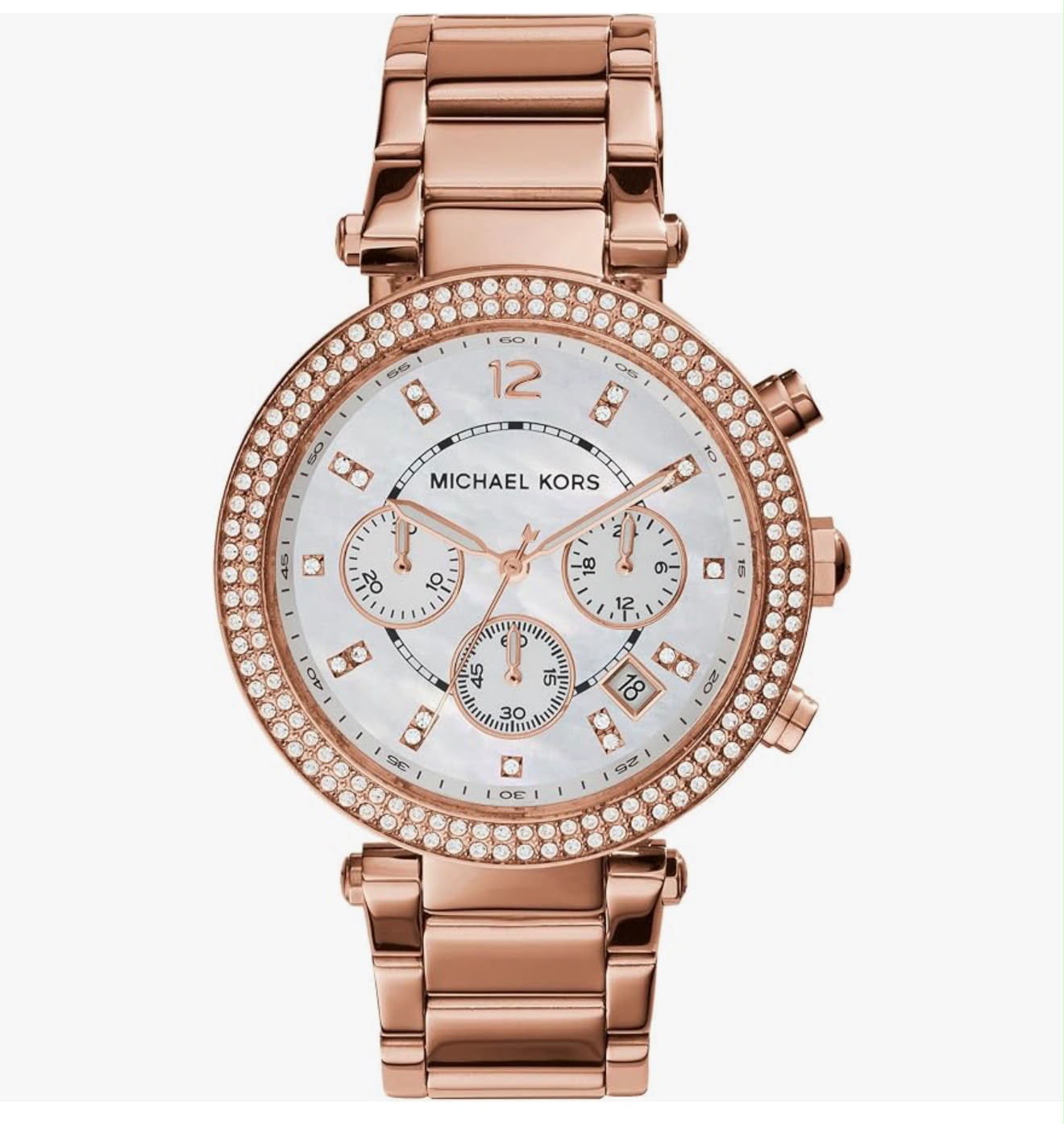 RELOJ MICHAEL KORS PARKER ORO ROSA CRONOGRAFO CON CRISTALES - 1