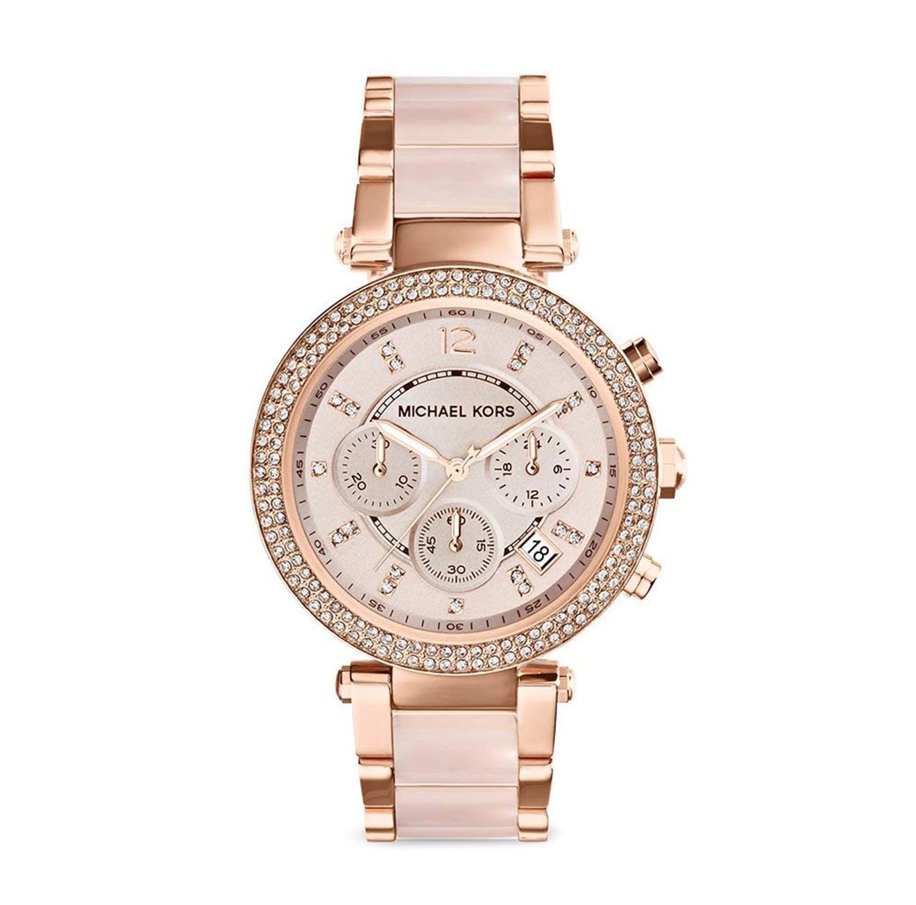 RELOJ MICHAEL KORS PARKER ORO ROSA CON CERAMICA ROSADA - 1