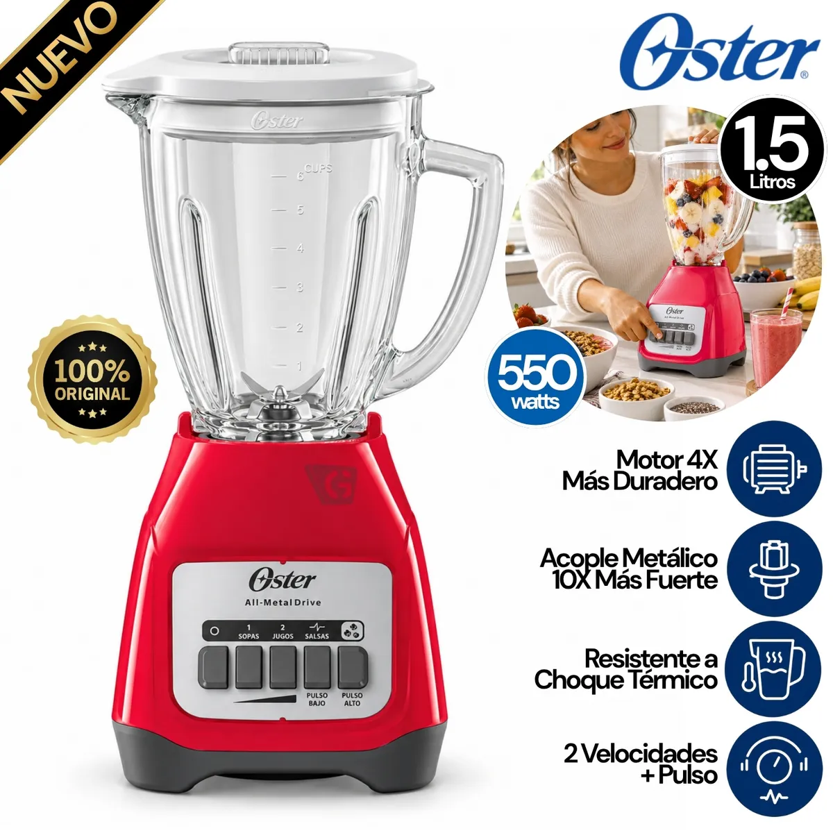 LICUADORA OSTER BLSTKAG-MPB 2 VASO VIDRIO - 1