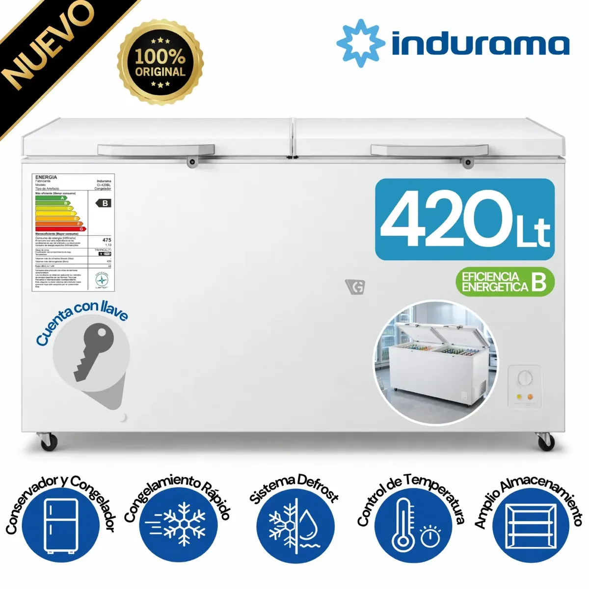 CONGELADORA INDURAMA CI-420BL 420L DEFROST BLANCO - 1