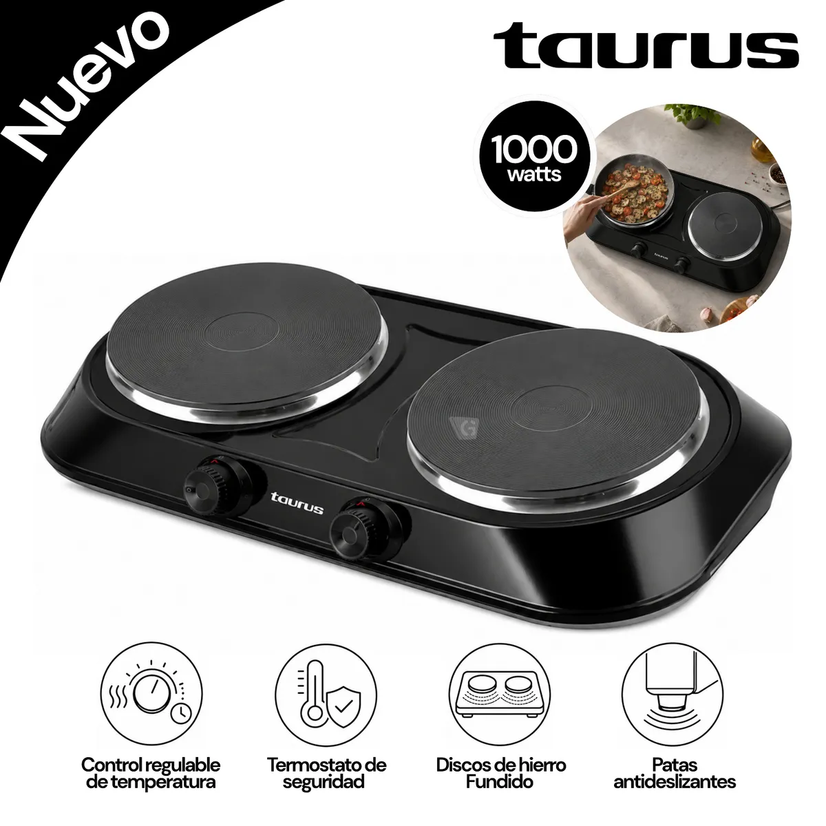 COCINA TAURUS FENIX DUO ELECTRICA 2 HORNILLAS 2000W - 1