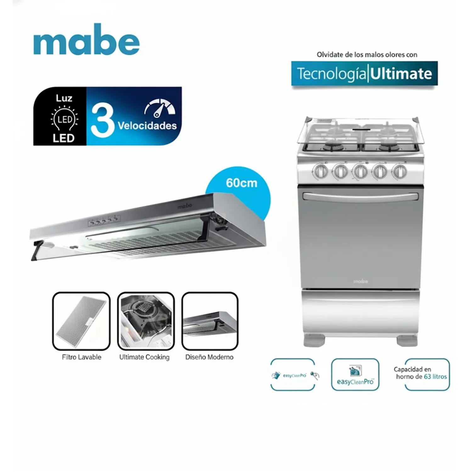 COCINA DE PISO A GAS 52 CM MABE TX5110P2 + CAMPANA 60 CM CMU6020PI0 - 1