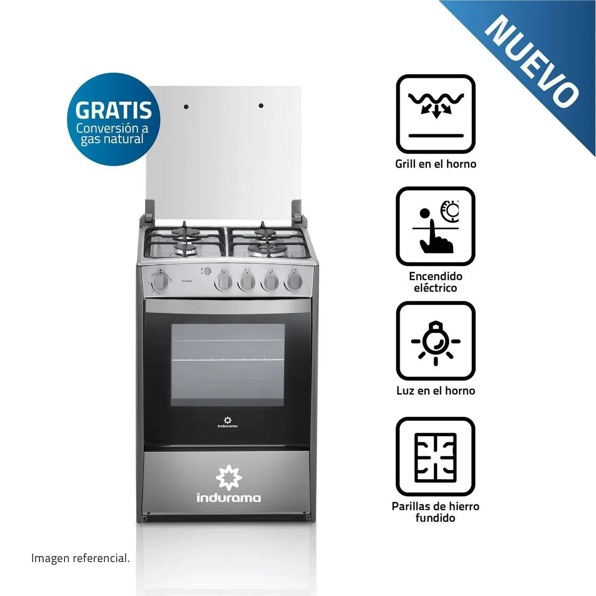 COCINA A GAS INDURAMA OLVERA QZ 4 QUEMADORES - CROMA - 1