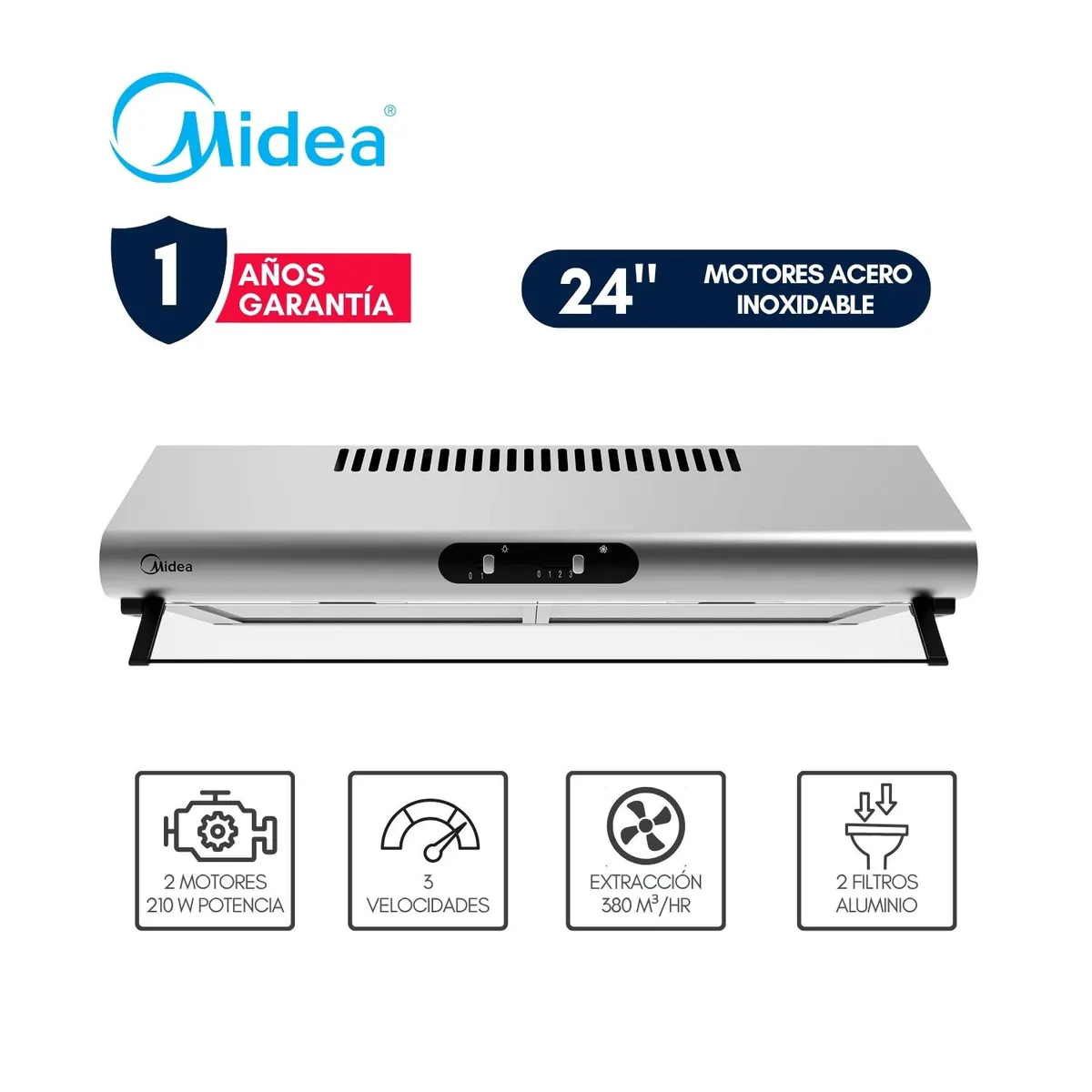 CAMPANA EXTRACTORA 24' 2 MOTORES ACERO INOXIDABLE MH60F49EM21SB-PE MIDEA - 1