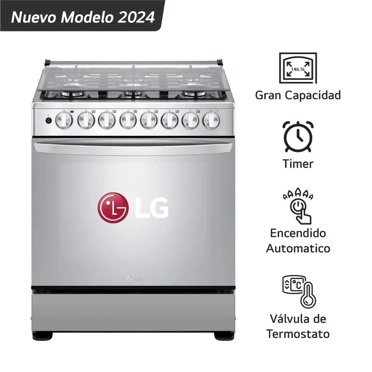 COCINA A GAS 6 HORNILLAS GRAN CAPACIDAD ACERO INOXIDABLE LG LRGZ5255S - 1