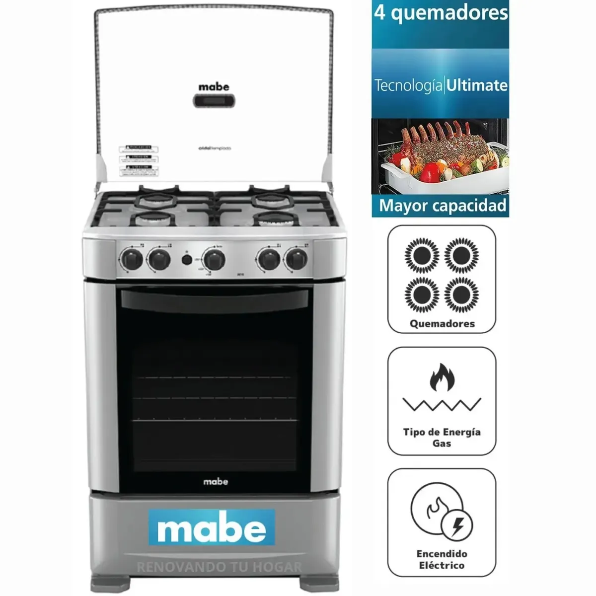 COCINA DE PISO A GAS 60CM SILVER MABE CMP6010FG1 - 1