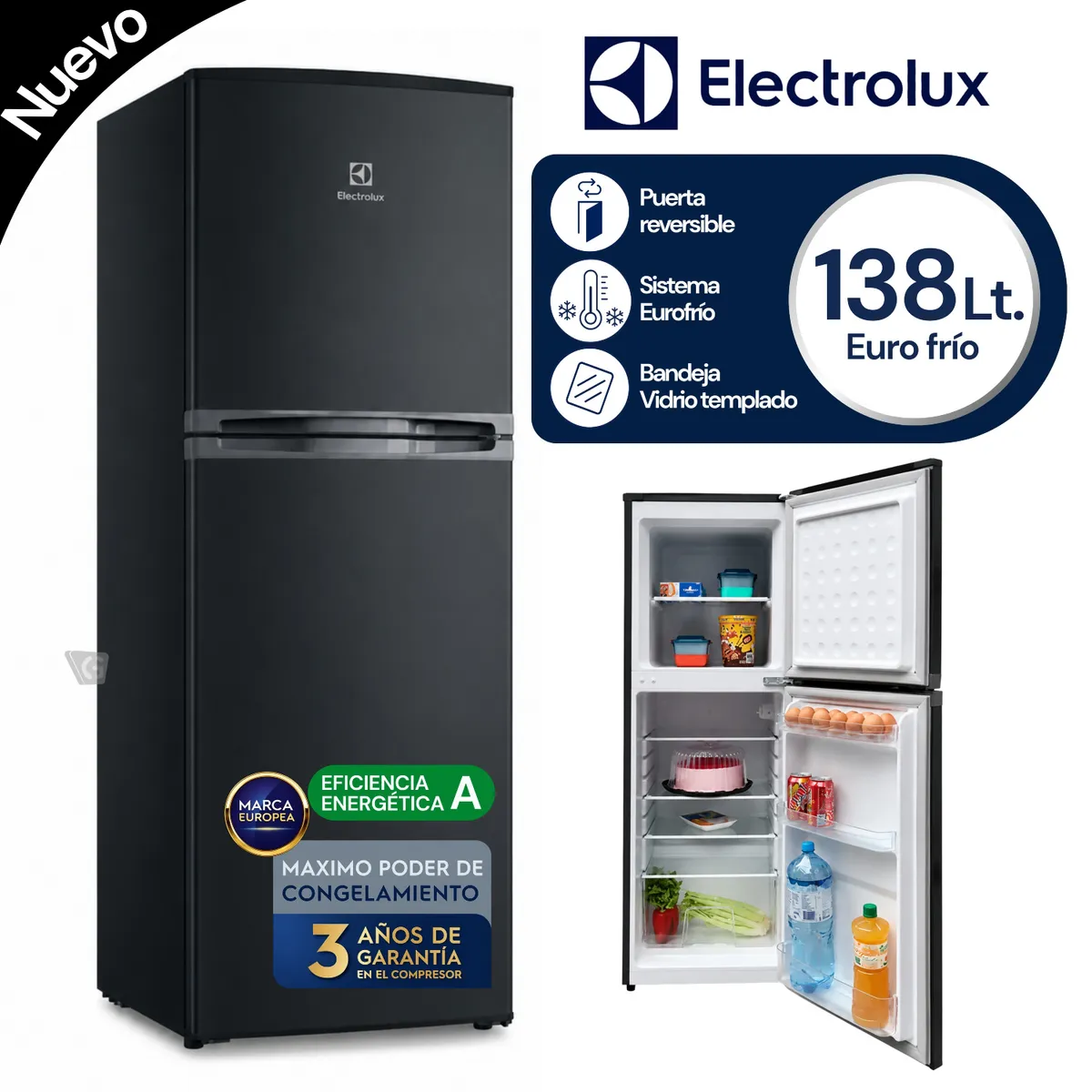 REFRIGERADORA ELECTROLUX TOP FREEZER FROST 138L NEGRA ERT18G2HNB - 1