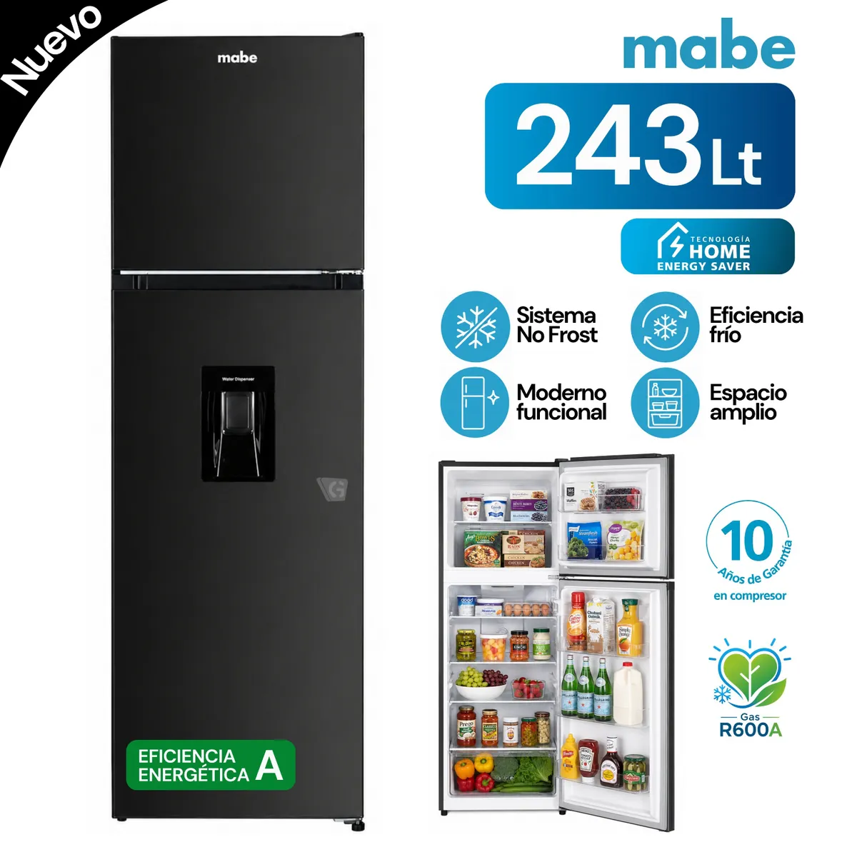 REFRIGERADORA TECINVERTER 243L NETOS BLACK MABE RMN245PAPRP0 - 1