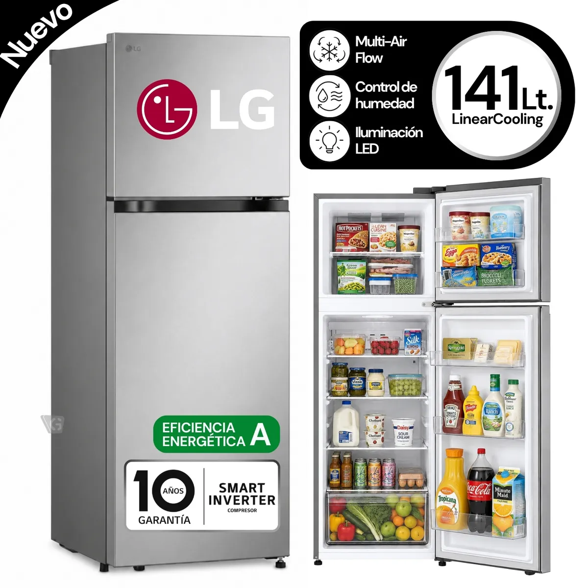 REFRIGERADORA LG 241 LITROS NO FROST VT24BPY PLATEADA - 1