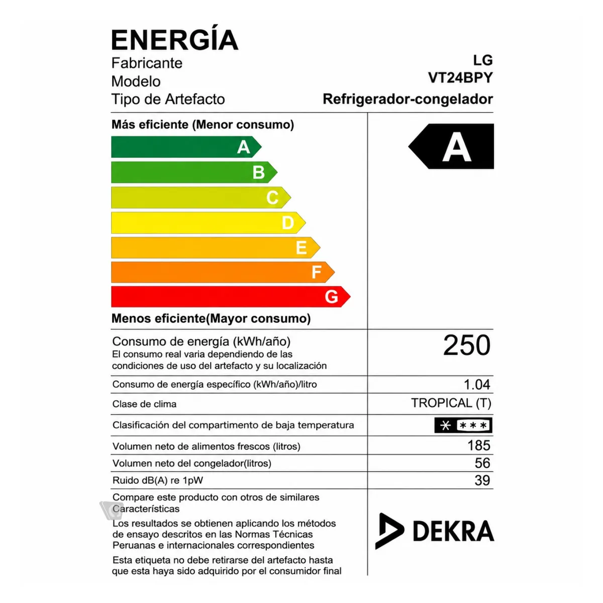 REFRIGERADORA LG 241 LITROS NO FROST VT24BPY PLATEADA - 8