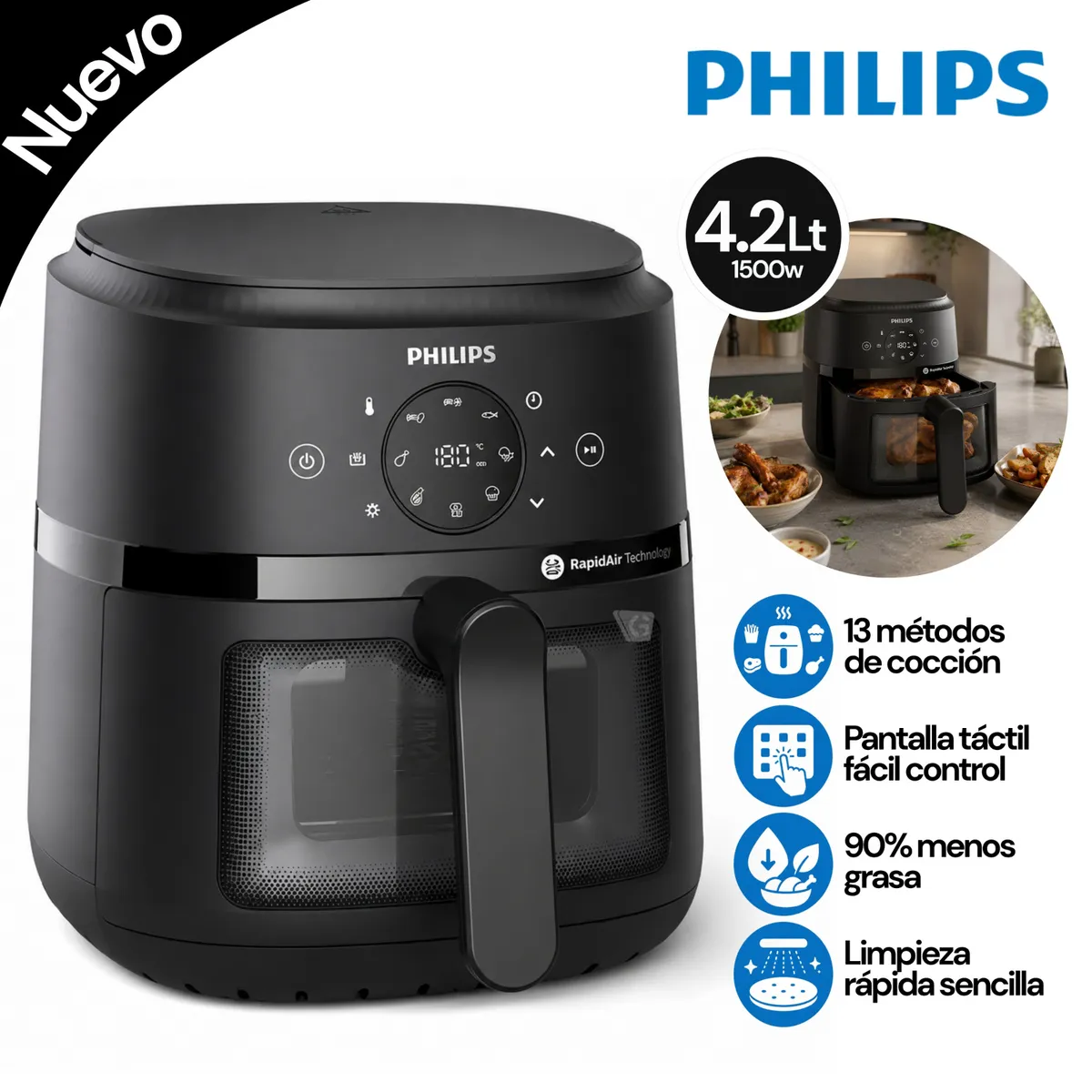 FREIDORA DE AIRE DIGITAL PHILIPS NA220-00 4.2 LITROS - 1