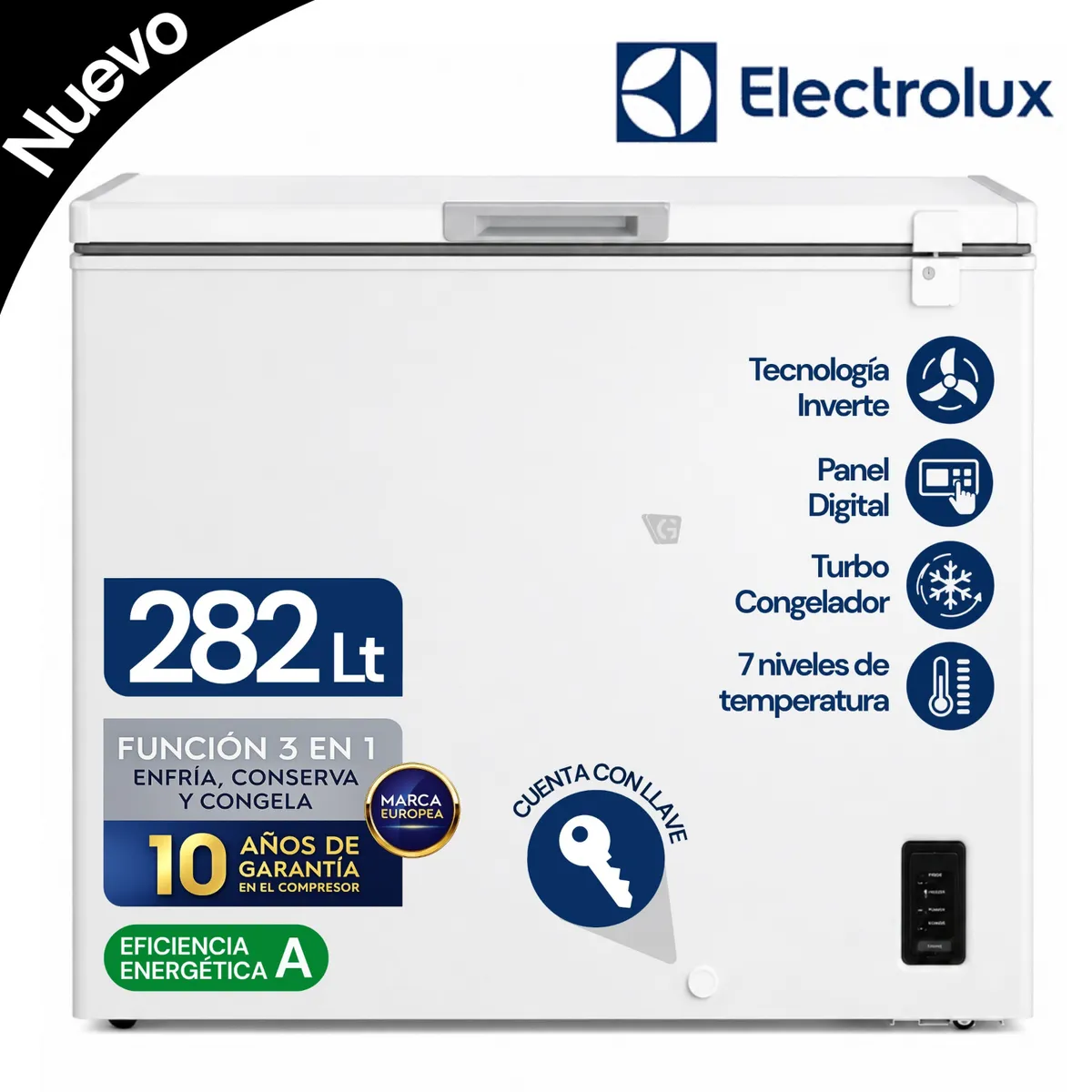 CONGELADOR HORIZONTAL ELECTROLUX 282L INVERTER BLANCO CON FUNCIÓN TURBO EFH30S2P5AW - 1