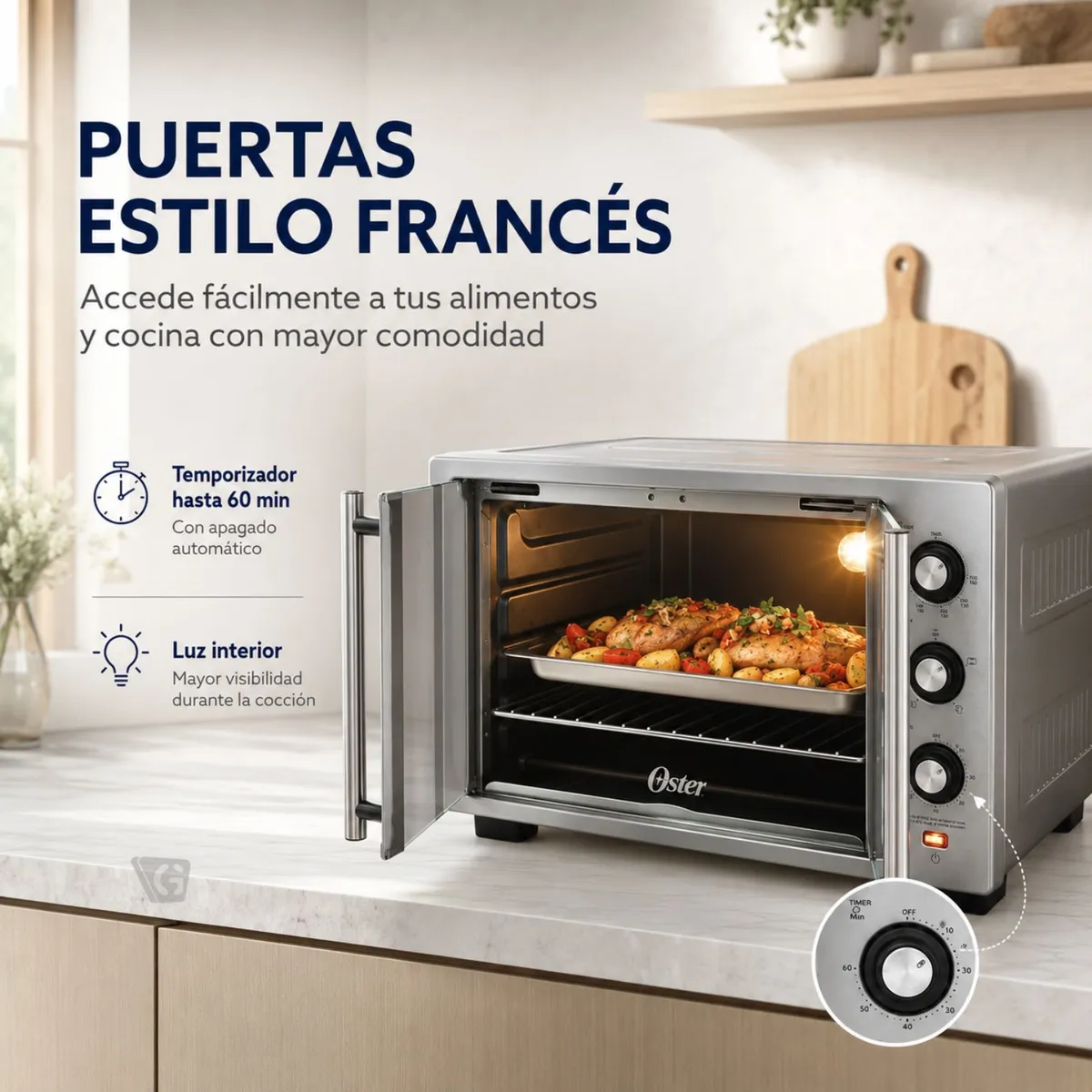 HORNO CON FREIDORA DE AIRE OSTER® DE 35 LITROS, PUERTAS FRANCESAS, TSSTTV35FDMAFNS - 6