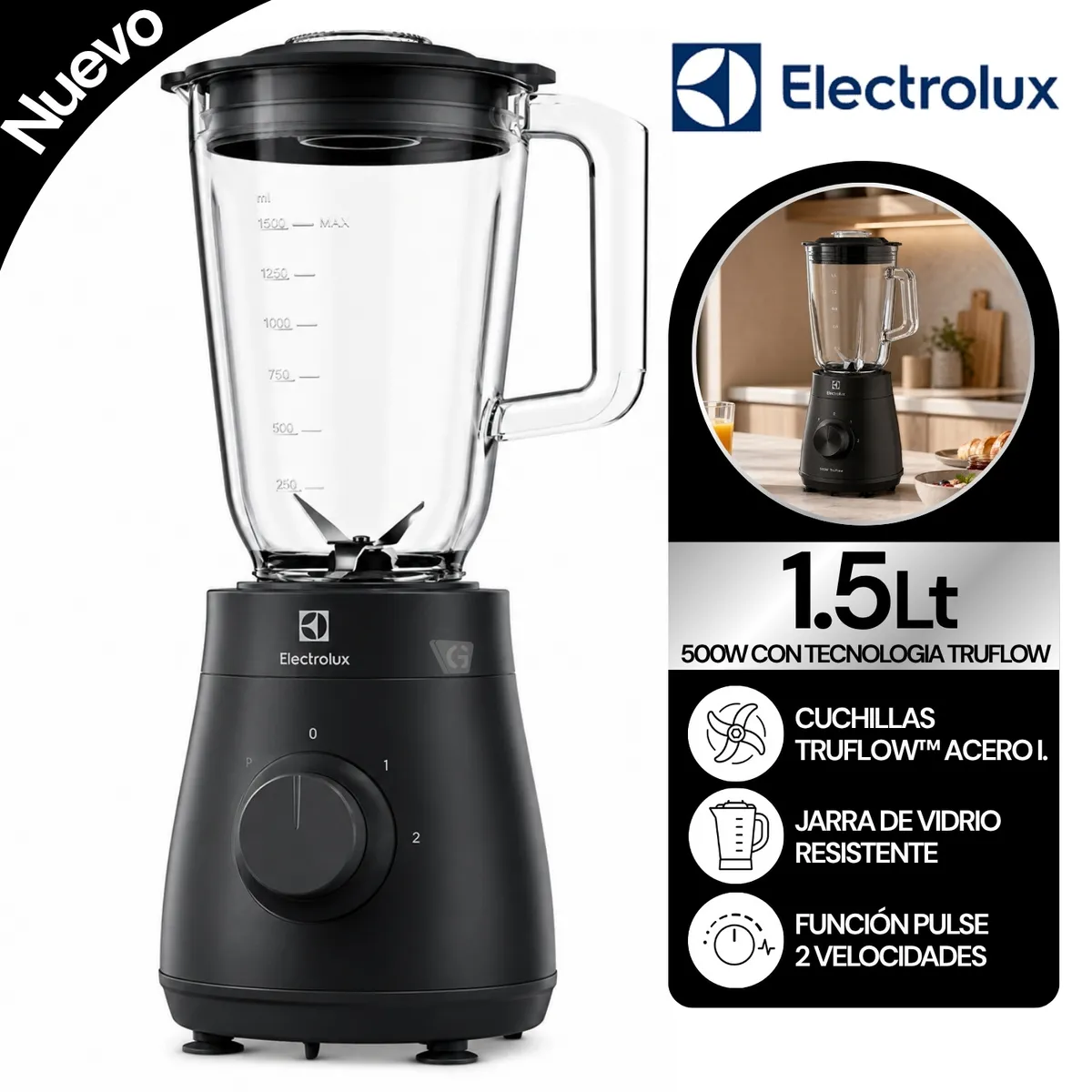 LICUADORA ELECTROLUX 500W CON TECNOLOGIA TRUFLOW EBS20 - 1