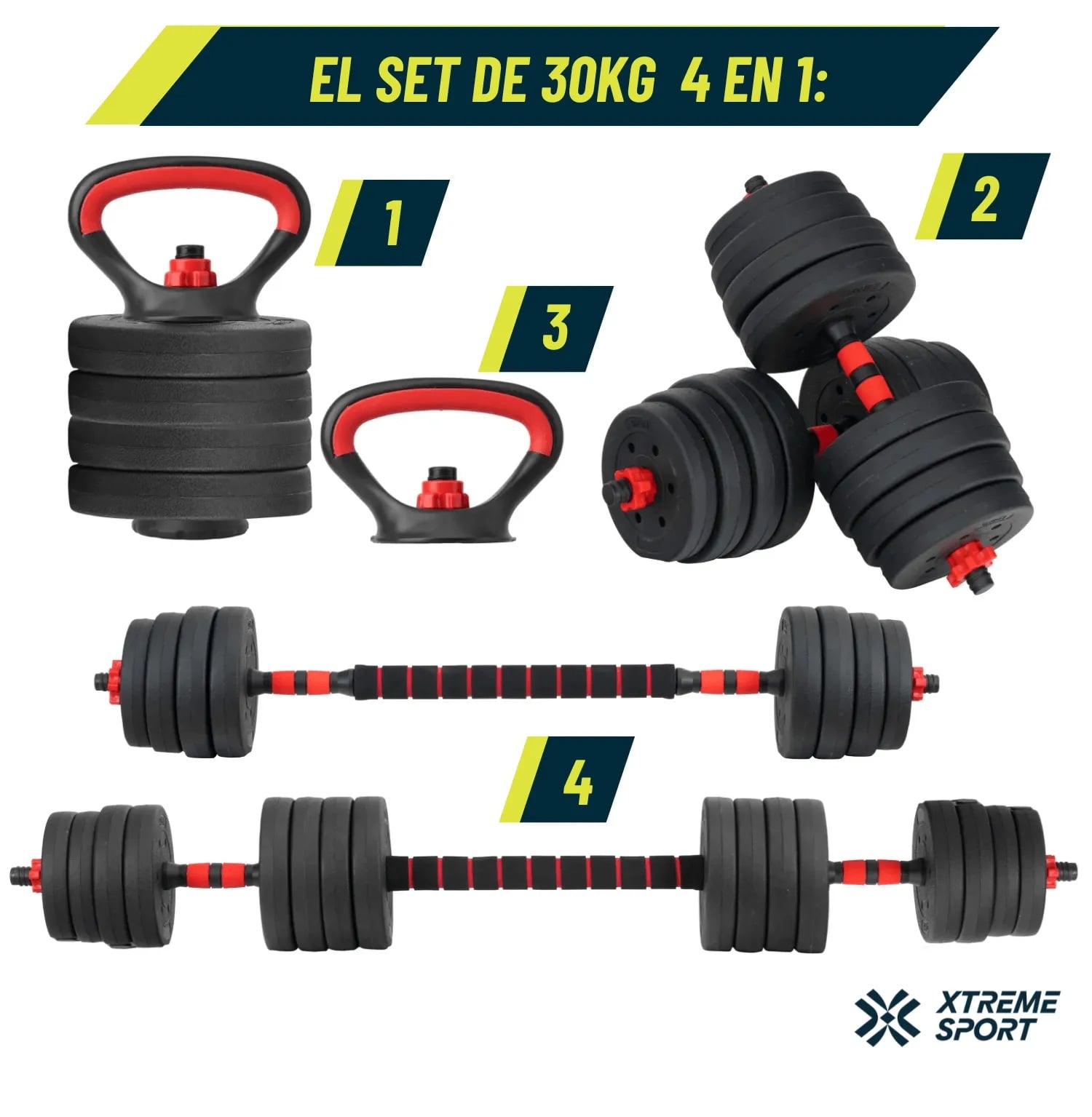 MANCUERNAS SET DE 30 KG CONVERTIBLES + BARRA + ASAS - 3