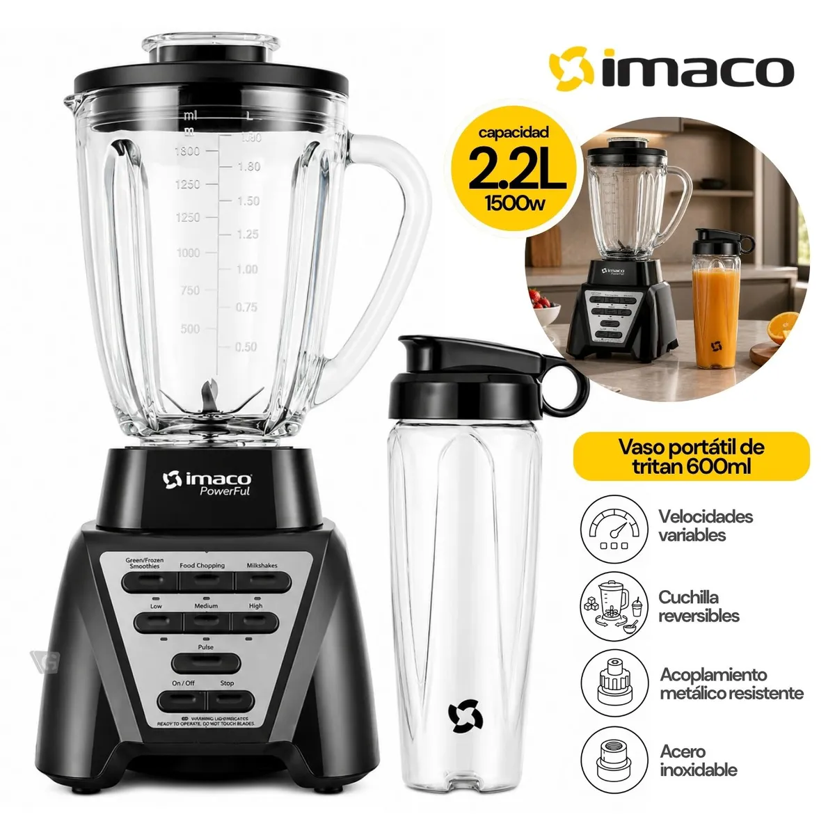 LICUADORA 2.2 LITROS XXL POWER FULL 1500W BLS1522 IMACO - 1