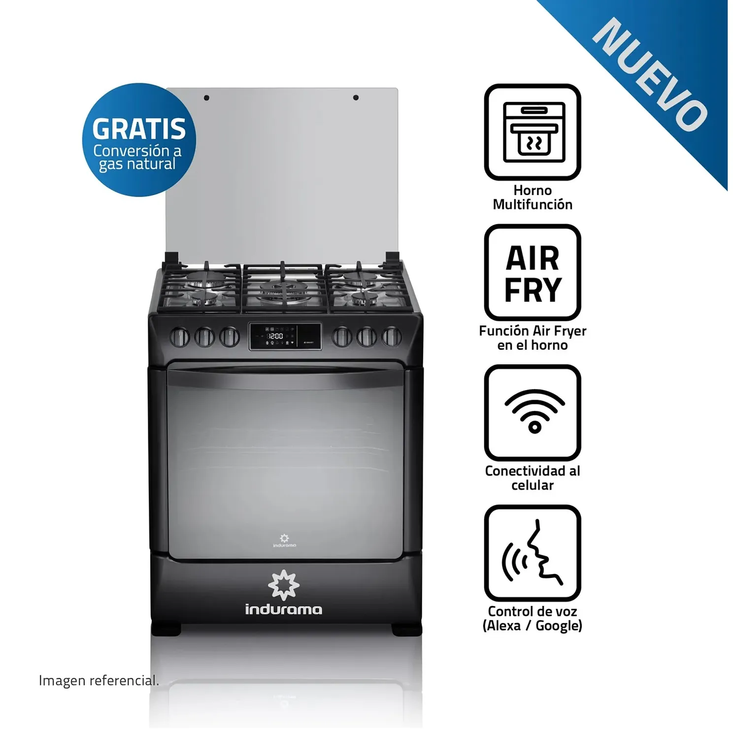 COCINA INDURAMA SMART CPI-3595N 30 PULGADAS 5 HORNILLAS BLACK STEEL - 1
