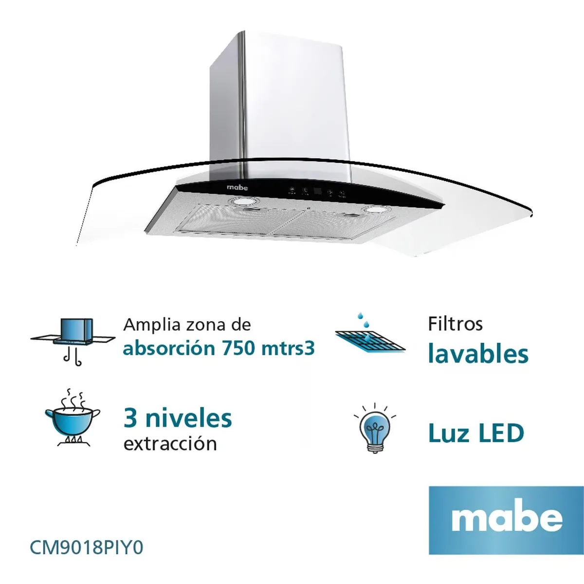 CAMPANA DE PARED 90 CM 3 VELOCIDADES INOX MABE - CM9018PIY0 - 1