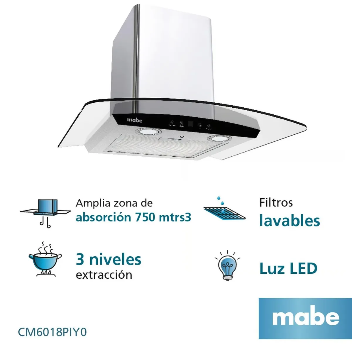 CAMPANA DE PARED 60 CM 3 VELOCIDADES INOX MABE CM6018PIY0 - 1
