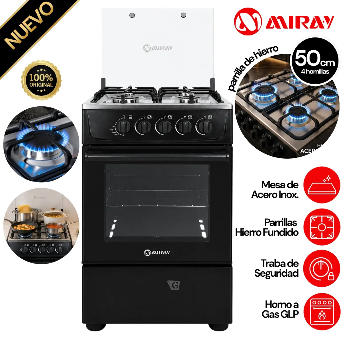 COCINA A GAS MIRAY ANIS PLUS GLP 4 HORNILLAS (DISPONIBLE A GLP) - 1