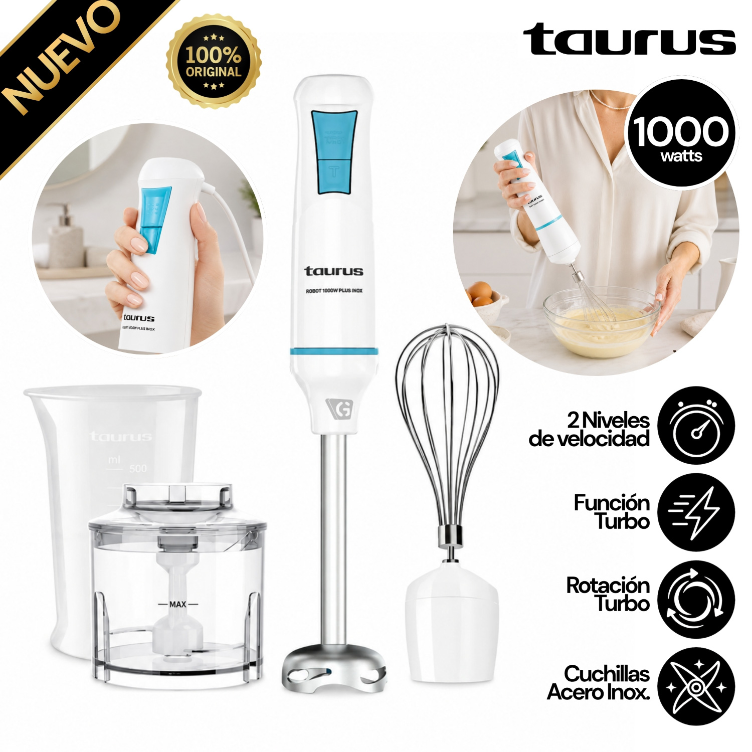 BATIDOR DE INMERSIÓN MOD. ROBOT 1000 PLUS INOX TAURUS - 1