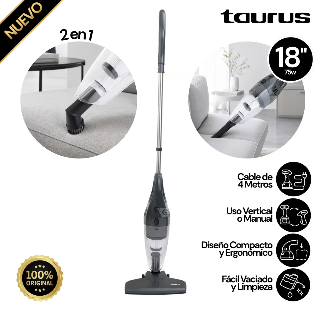 ASPIRADORA VERTICAL 2 EN 1 TAURUS MOD. TVC-1000G - 1