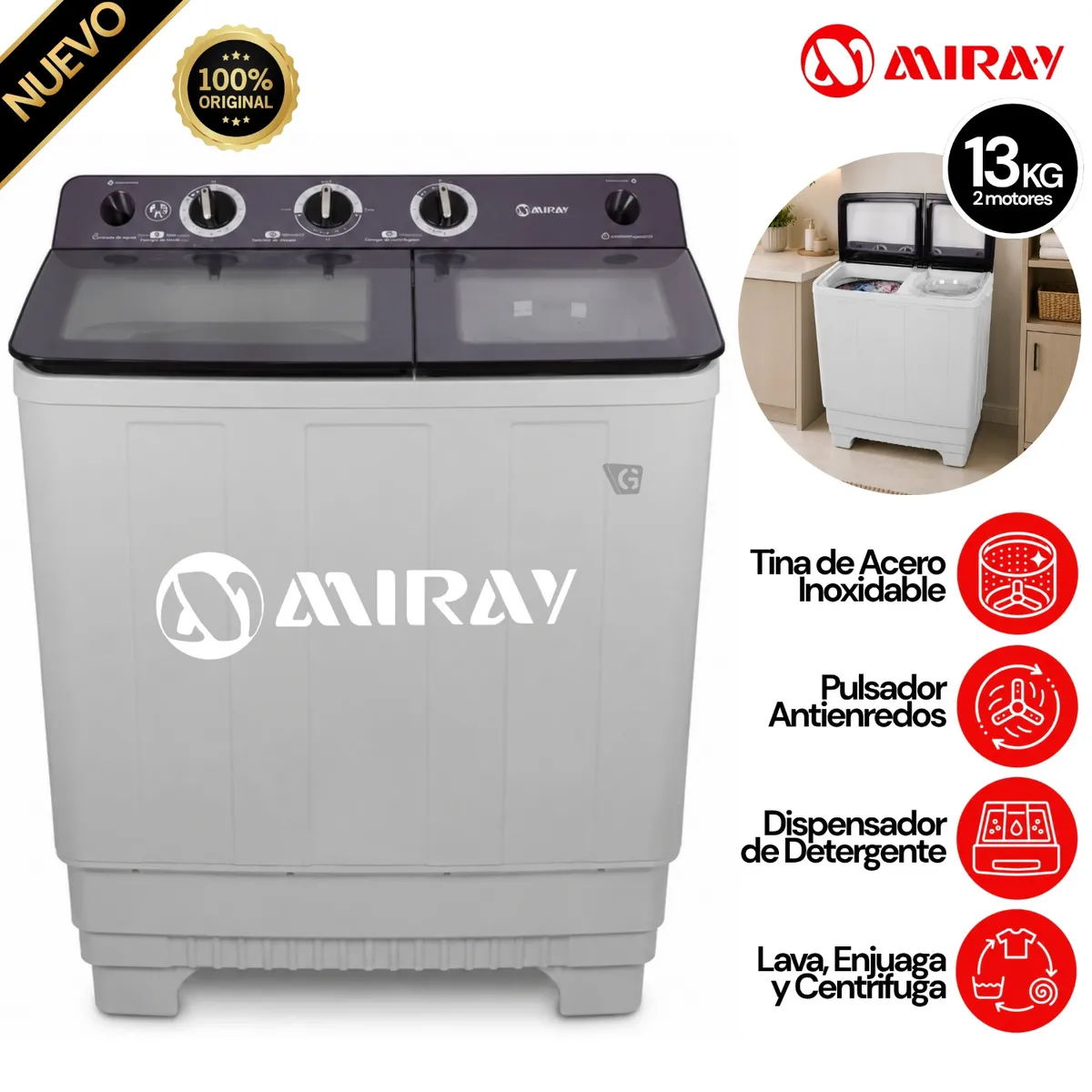 LAVADORA SEMIAUTOMÁTICA MIRAY LMS-136 13KG - 1