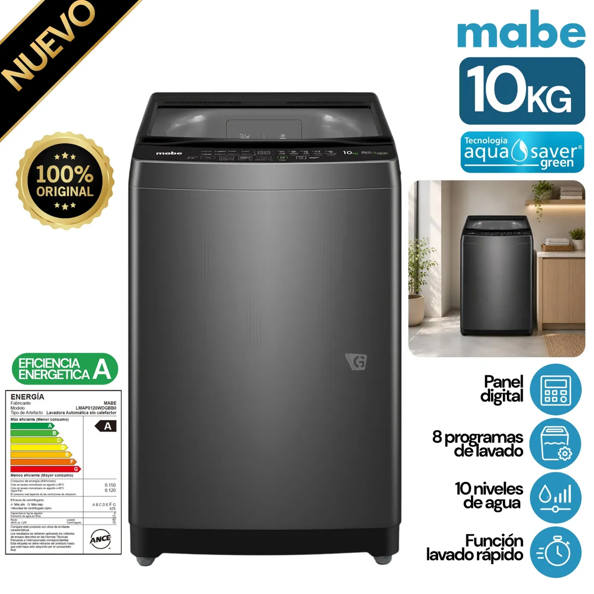 LAVADORA MABE - LMAP0120WDGBB0 10 KG - 1