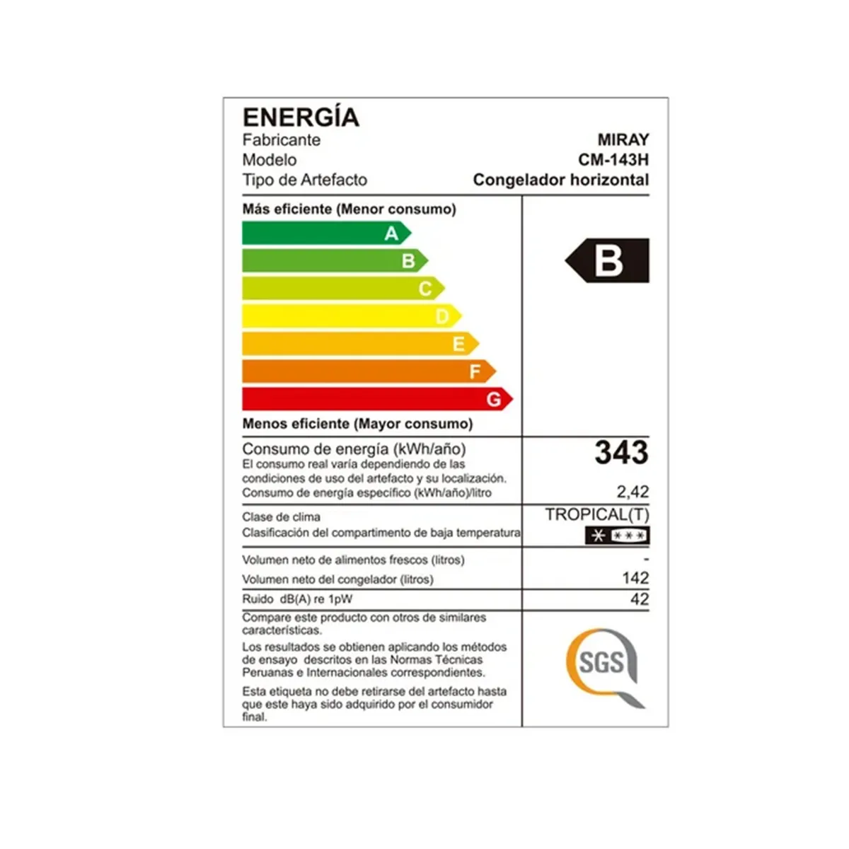 CONGELADORA MIRAY CM-143H 142 L - 5