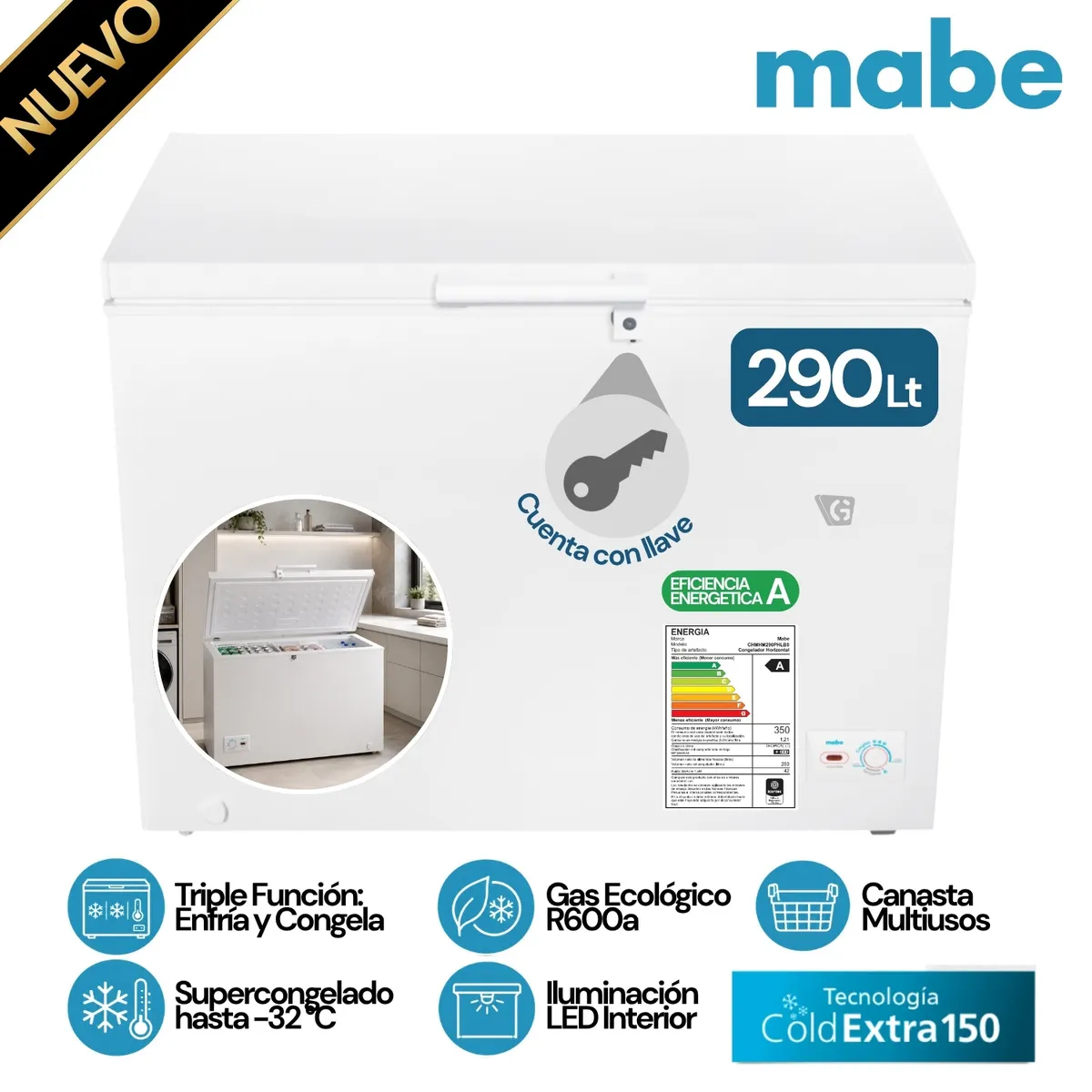 CONGELADOR HORIZONTAL 290 L NETOS BLANCO MABE - CHMHM290PHLB0 - 1