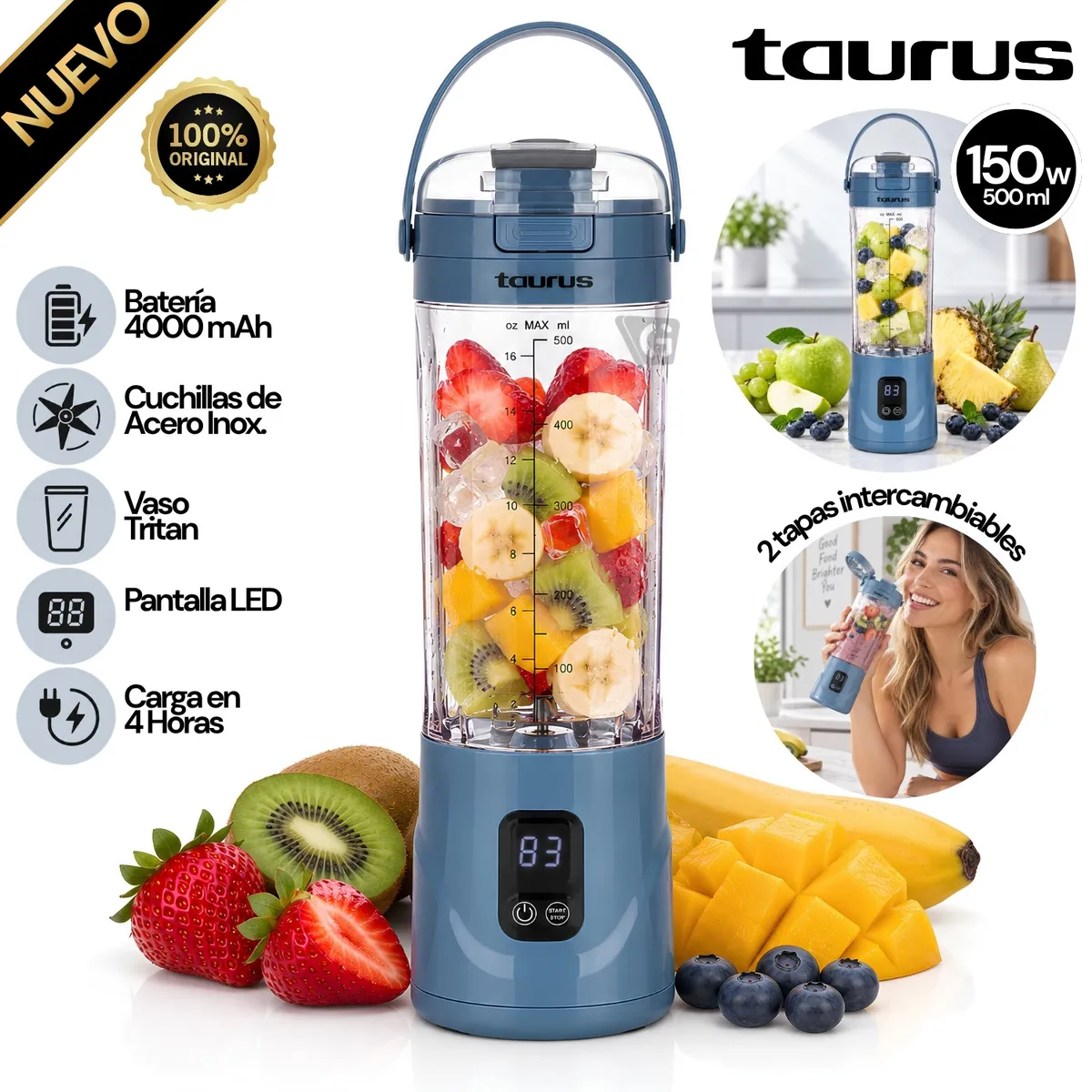 LICUADORA PORTÁTIL TAURUS SHAKE Y GO MINI OCEAN 150W – MINI OCEAN - 1