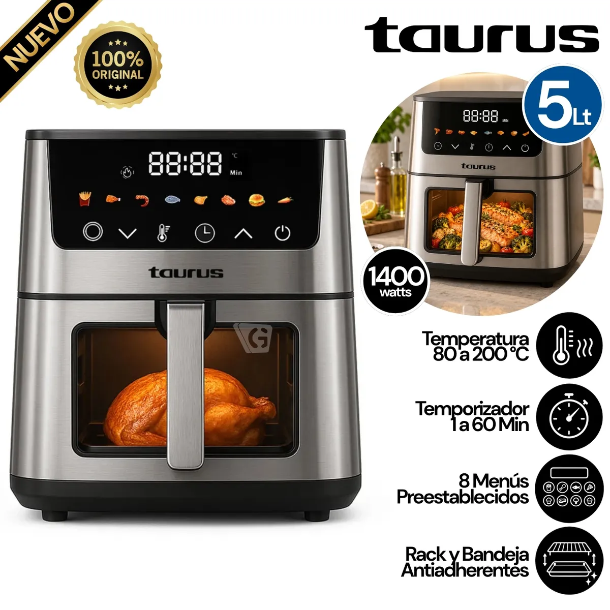 FREIDORA DE AIRE TAURUS 5 L MOD. SILVER FRYER II 1400W - 1