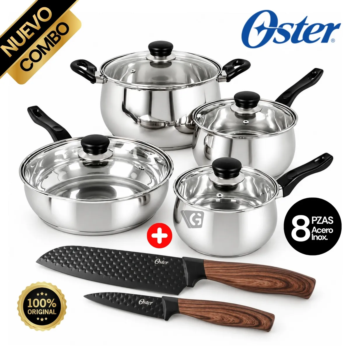 COMBO JUEGO DE OLLAS OSTER RAMETTO 8 PIEZAS + SET DE CUCHILLOS OSTER 134815-02 - 1