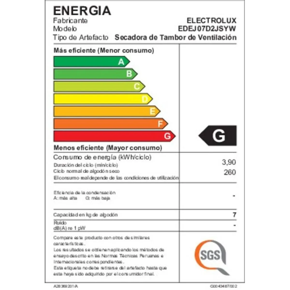 SECADORA ELECTROLUX 7KG BLANCA PREMIUM CARE CON TIME CONTROL EDEJ07D2JSYW - 8