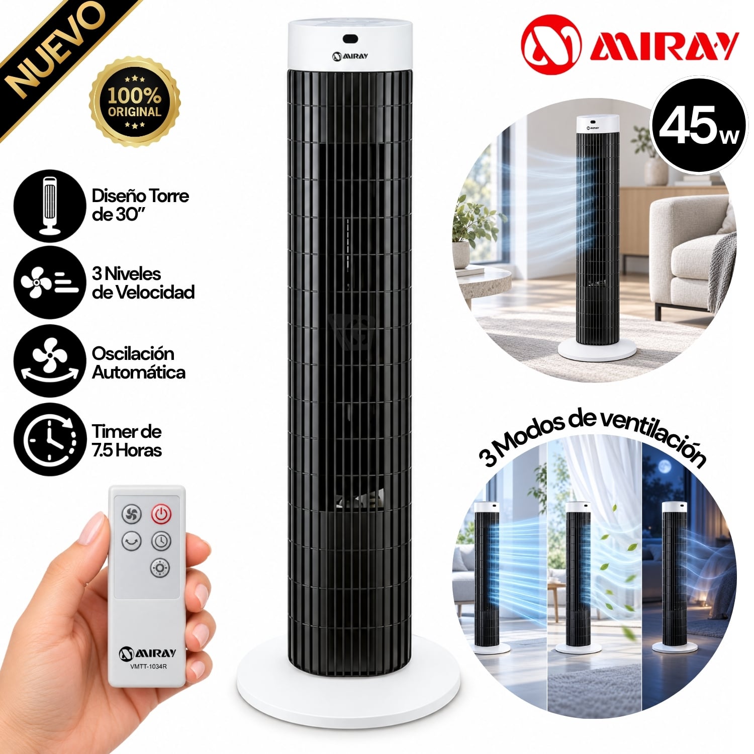 VENTILADOR TORRE MIRAY 30 VMTT-1034R - 1