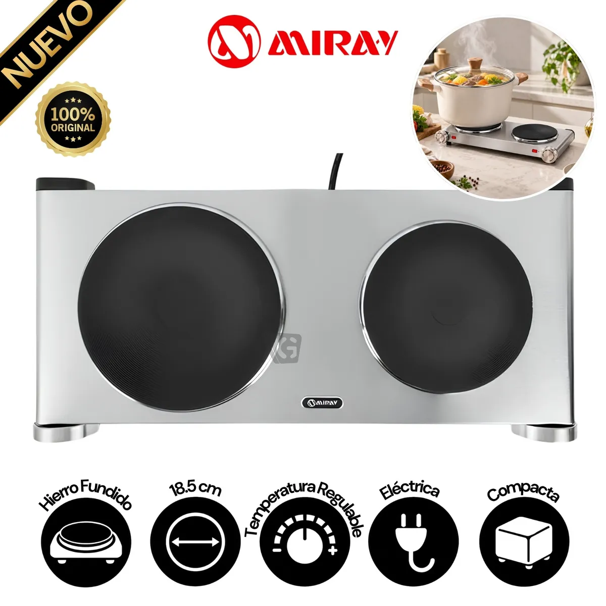COCINA ELÉCTRICA MIRAY CMM-250E 2 HORNILLAS - 1