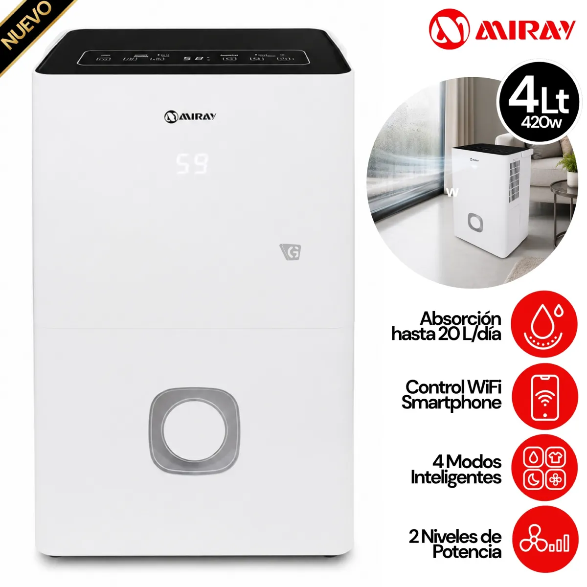 DESHUMEDECEDOR MIRAY DM-225W 4 L 25 A 30 M2 - 1