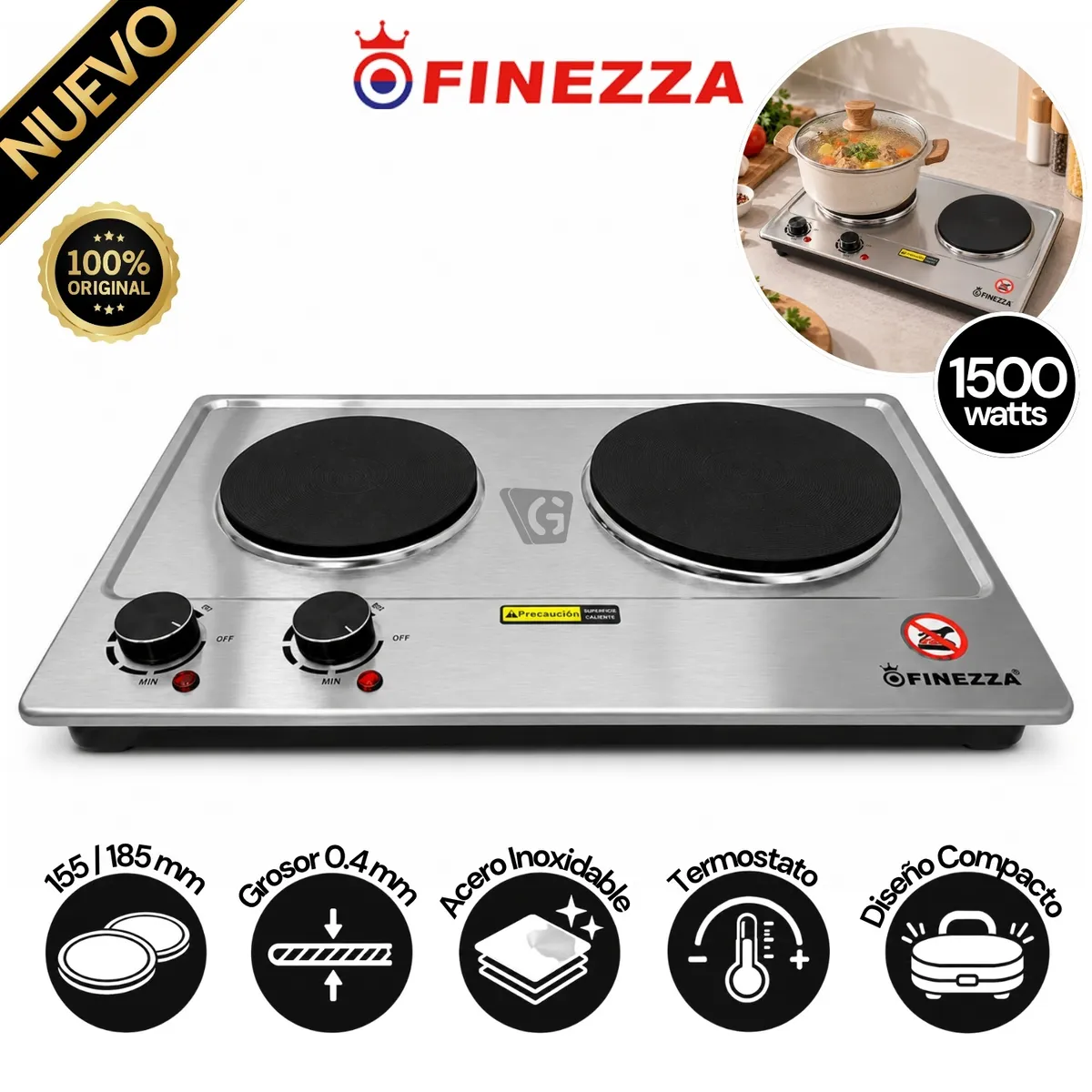 COCINA ELÉCTRICA DE 2 HORNILLA FINEZZA FZ-320H2CE 1500W - 1