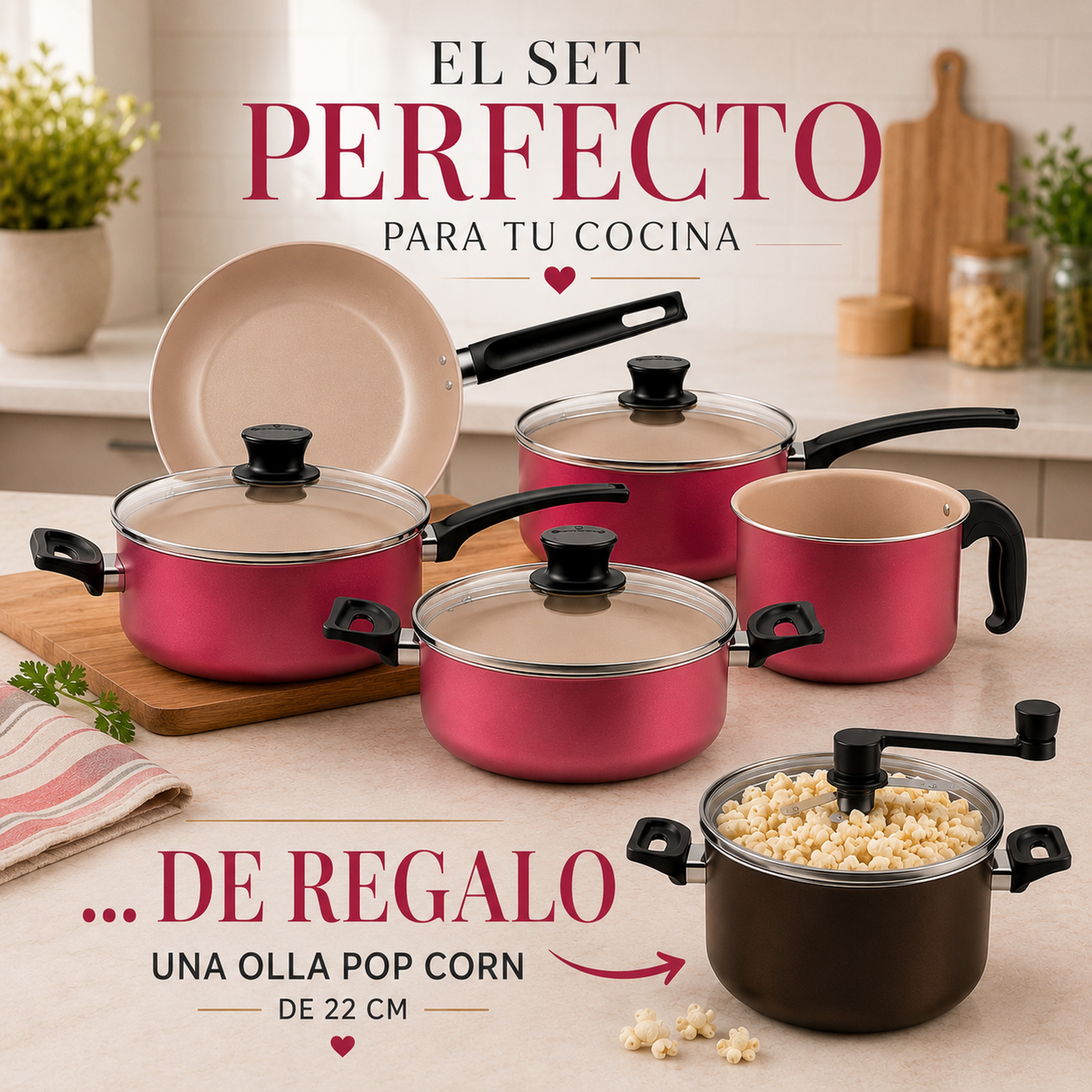 JUEGO DE OLLAS 8 PIEZAS + REGALO / COLOR CEREZA - MAGNIFIC - PANELUX - 2
