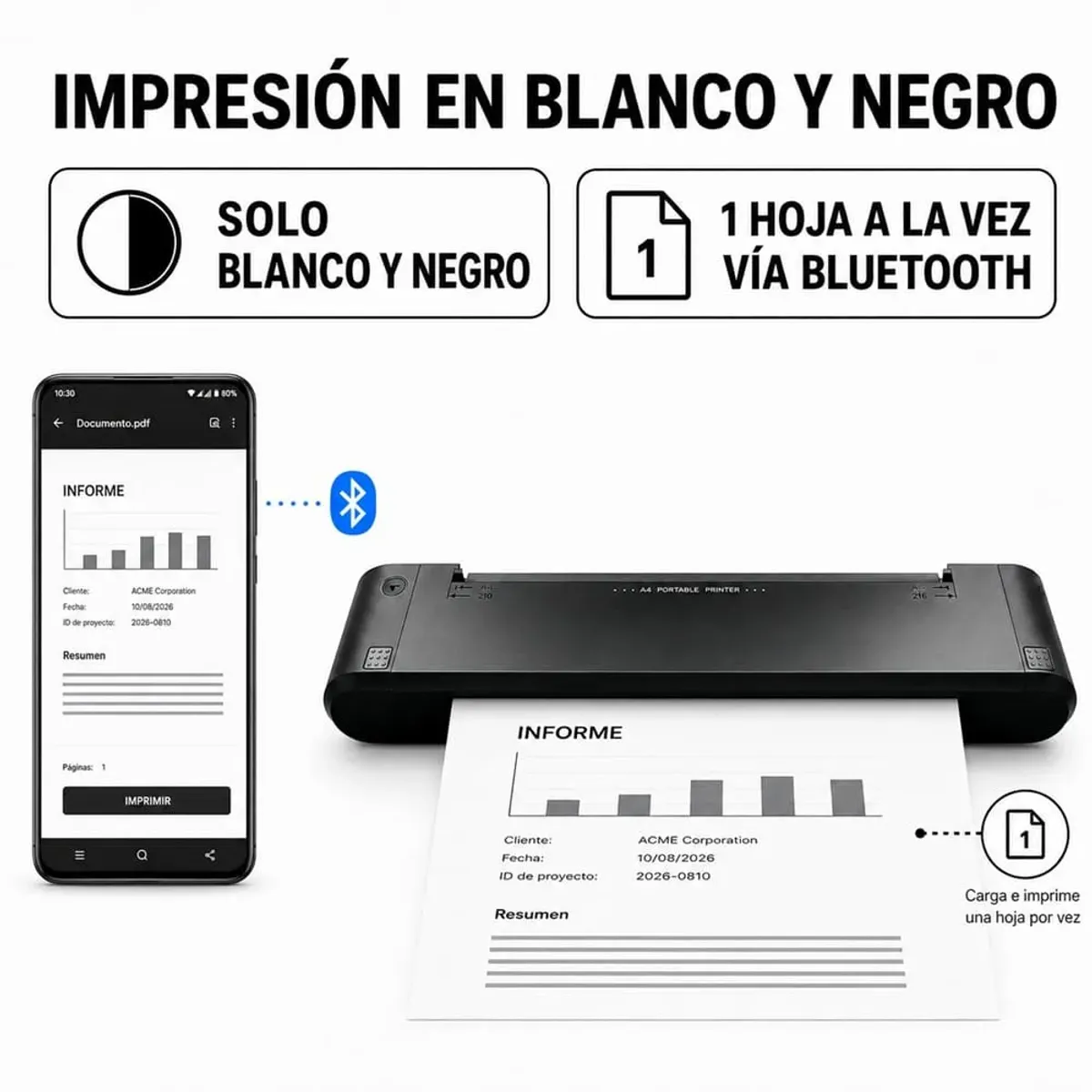 IMPRESORA PORTÁTIL TÉRMICA TRANSFERENCIA A4 USB + BLUETOOTH TD-810 - 3
