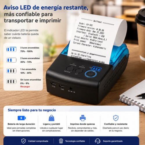 Impresora ticketera térmica portátil con batería 57mm 58mm USB Bluetooth WIFI ER-58I imprime yape - 4