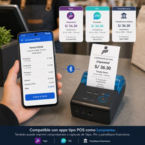 Impresora ticketera térmica portátil con batería 57mm 58mm USB Bluetooth WIFI ER-58I imprime yape - 5