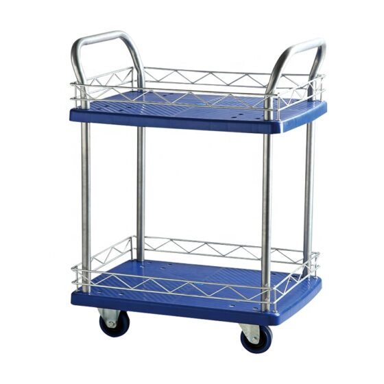 CARRITO PLEGABLE AZUL DOBLE PISO PARA ALMACÉN O TRASLADO EN GENERAL 200 KG 50X70CM - 1