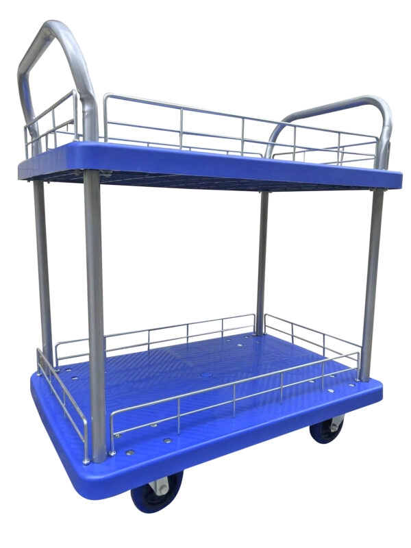 CARRITO PLEGABLE AZUL DOBLE PISO PARA ALMACÉN O TRASLADO EN GENERAL 200 KG 50X70CM - 5
