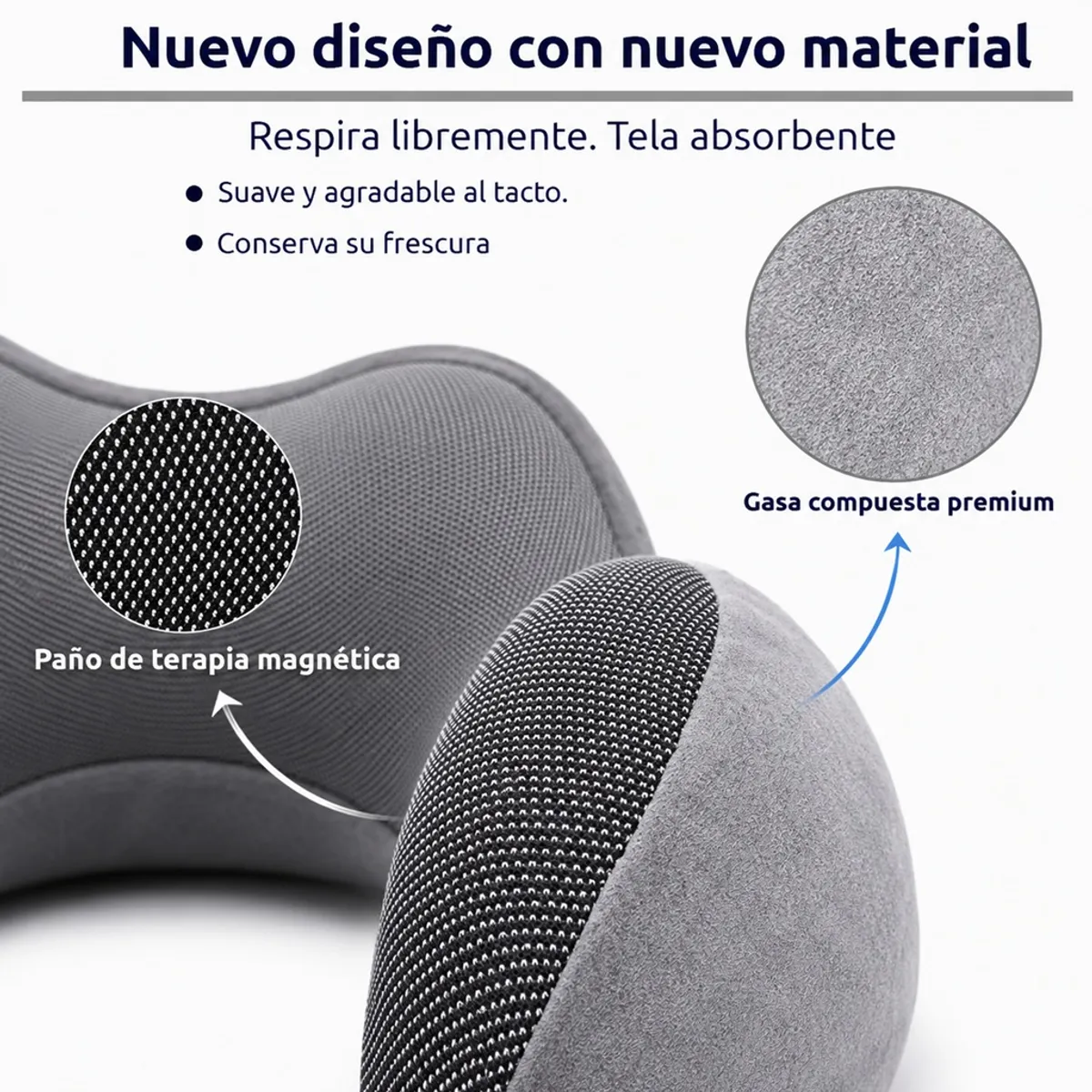 Kit viaje: cojín cuello color GRIS, espuma viscoelástica + tapaoídos + tapaojos + bolsa cierre cordón. - 2
