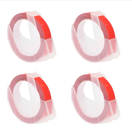 4 ROLLOS ADHESIVO DE RELIEVE ROJO 9MM X 3 METROS - 1